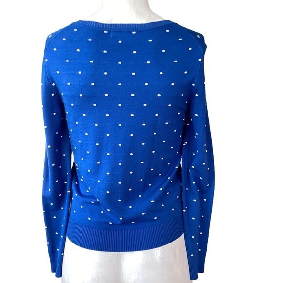 Vintage Sears blue with white polka dot cardigan sweater size medium. 0554 - Picture 4 of 7